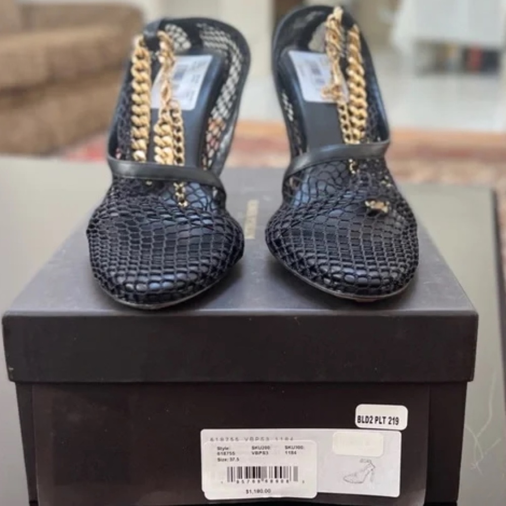 Bottega Veneta Mesh Chain Ankle-Strap Pumps Black [Size 37.5/7.5 US]
